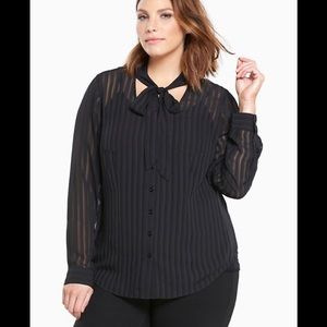 Shadow stripe tie neck blouse- torrid